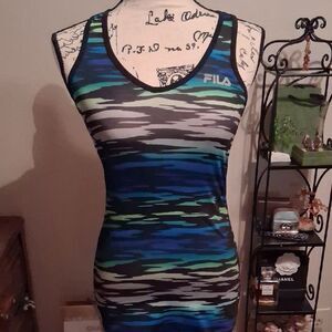 Fila Women's Blue and Green Striped Tank Top XS